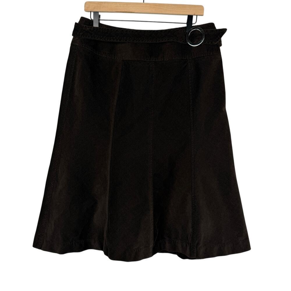 Talbots Dark Brown Corduroy A-Line Belted Skirt Midi 12P Fall Winter Classic